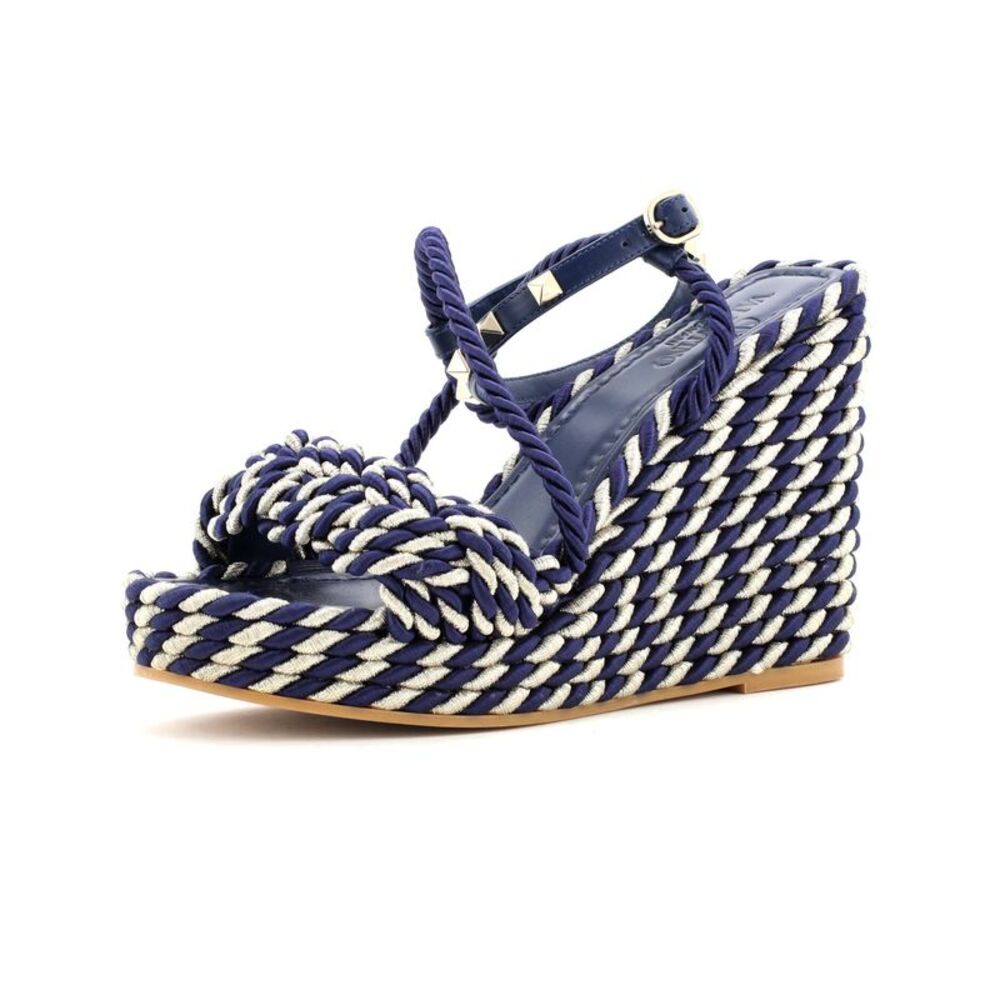 Valentino Garavani Women's Rockstud Torchon Espadrille Wedge Sandals Leather And